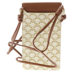 Celine Triomphe Canvas Leather Shoulder Mobile Pouch Brown Ivory — view 2