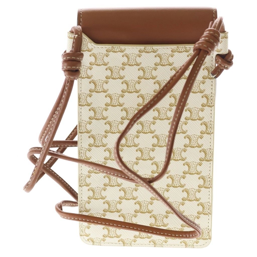 Celine Triomphe Canvas Leather Shoulder Mobile Pouch Brown Ivory — view 2