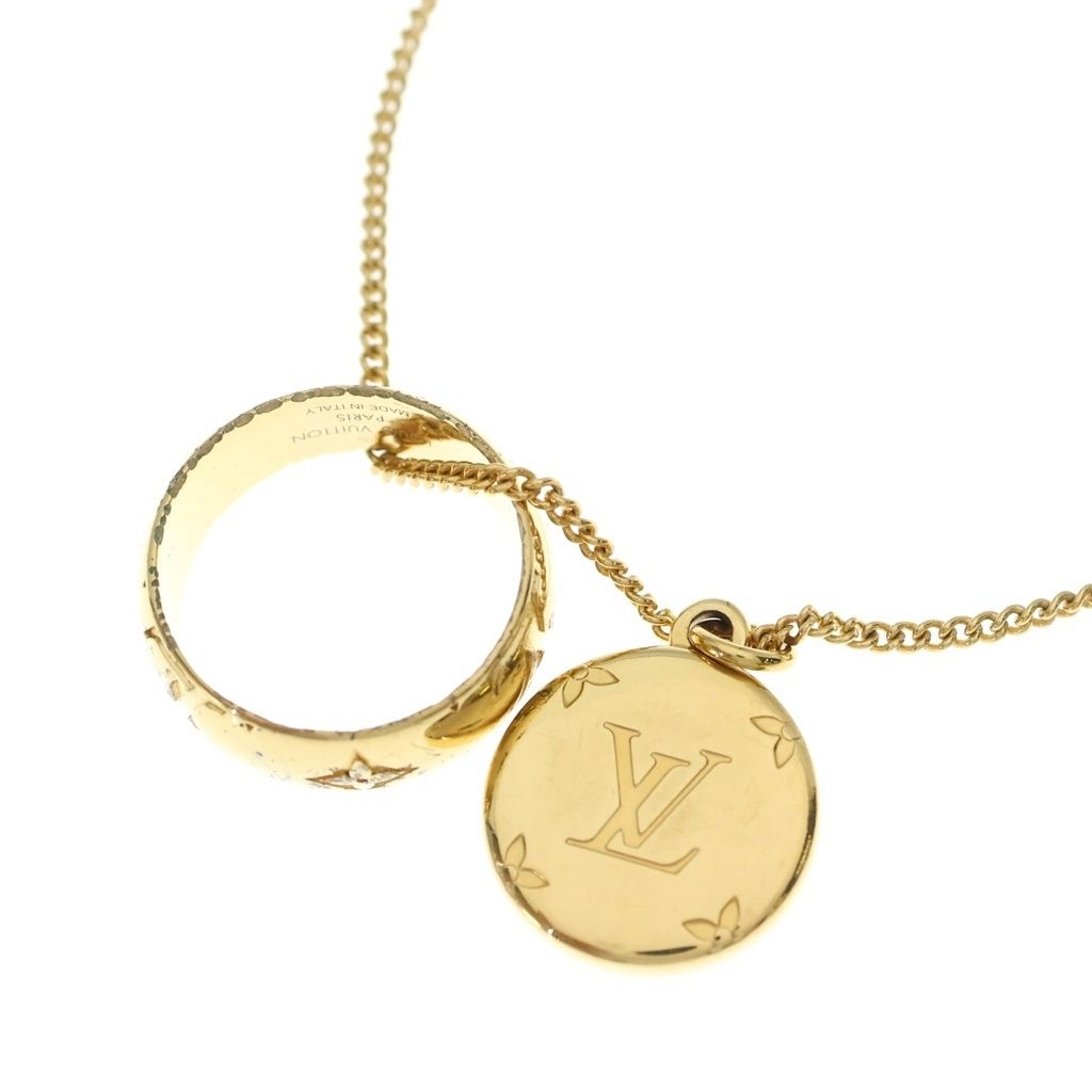 Louis Vuitton Monogram LV Logo Ring Necklace Gold