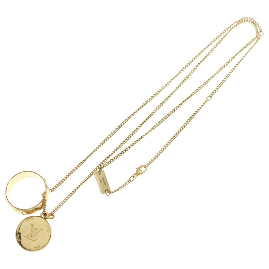 Louis Vuitton Monogram LV Logo Ring Necklace Gold