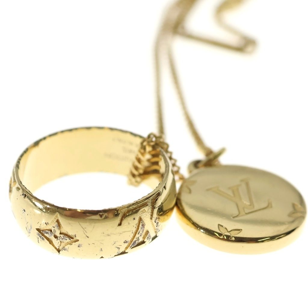 Louis Vuitton Monogram LV Logo Ring Necklace Gold