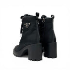 Prada Boots Short Shoes Nylon Leather Black Silver Triangle Logo Lace Up — view 4
