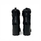 Prada Boots Short Shoes Nylon Leather Black Silver Triangle Logo Lace Up — view 5