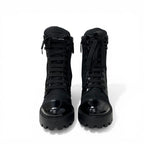Prada Boots Short Shoes Nylon Leather Black Silver Triangle Logo Lace Up — view 2