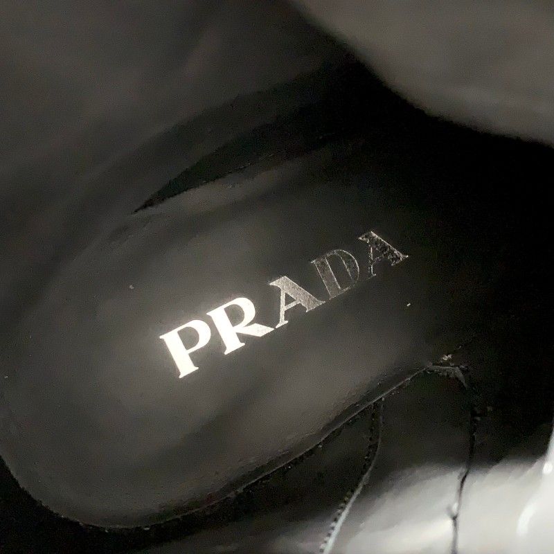 Prada Boots Short Shoes Nylon Leather Black Silver Triangle Logo Lace Up — view 7