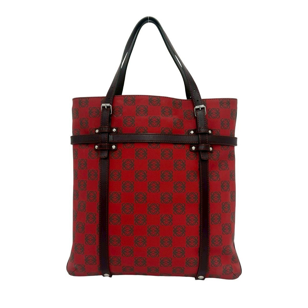 Loewe Anagram Logo All Over Pattern Leather Handbag Mini Tote Business Red Brown — view 3
