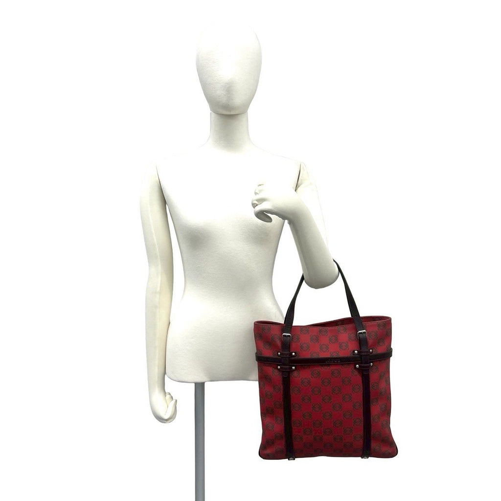 Loewe Anagram Logo All Over Pattern Leather Handbag Mini Tote Business Red Brown — view 2