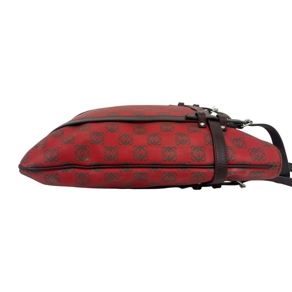 Loewe Anagram Logo All Over Pattern Leather Handbag Mini Tote Business Red Brown — view 6
