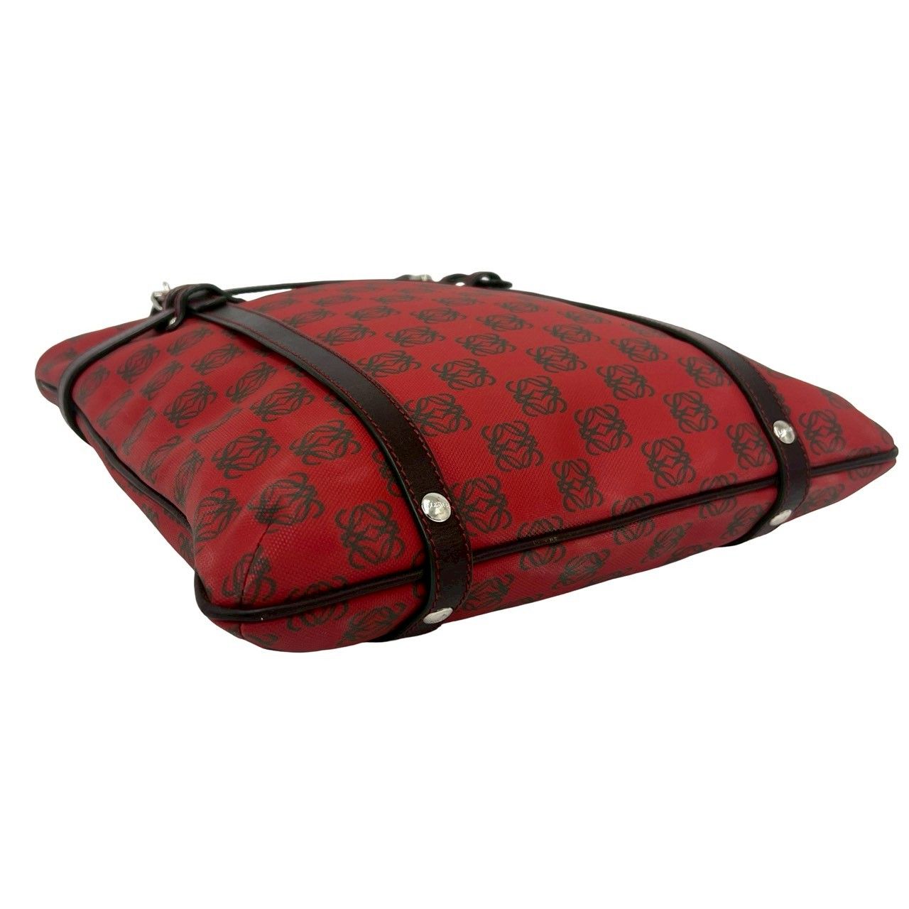 Loewe Anagram Logo All Over Pattern Leather Handbag Mini Tote Business Red Brown — view 7