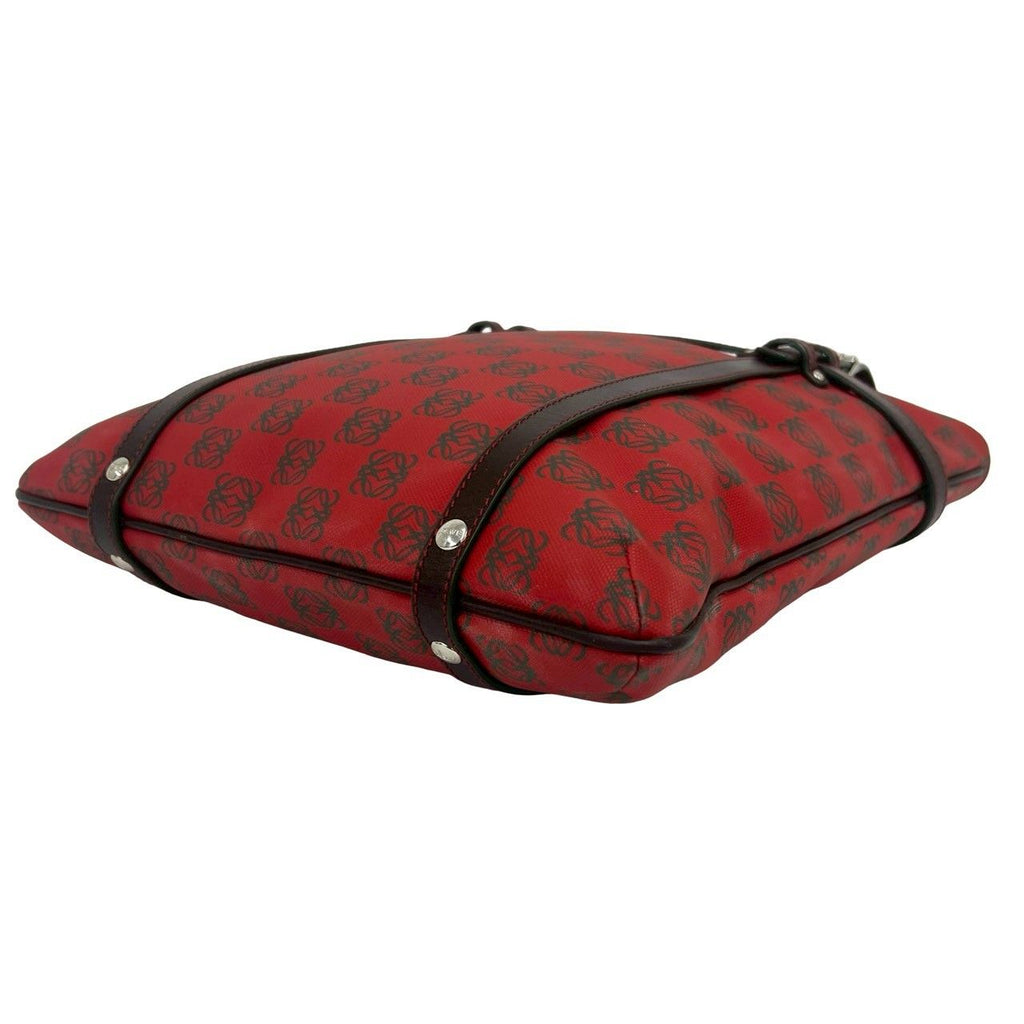 Loewe Anagram Logo All Over Pattern Leather Handbag Mini Tote Business Red Brown — view 8