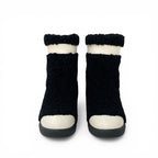 Chanel Boots Short Shoes Shearling Leather Black White CC Logo — view 2
