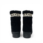 Chanel Boots Short Shoes Shearling Leather Black White CC Logo — view 5
