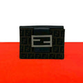 Fendi Zucca FF Pattern Logo Canvas Leather Bifold Wallet Mini Dark Brown Black