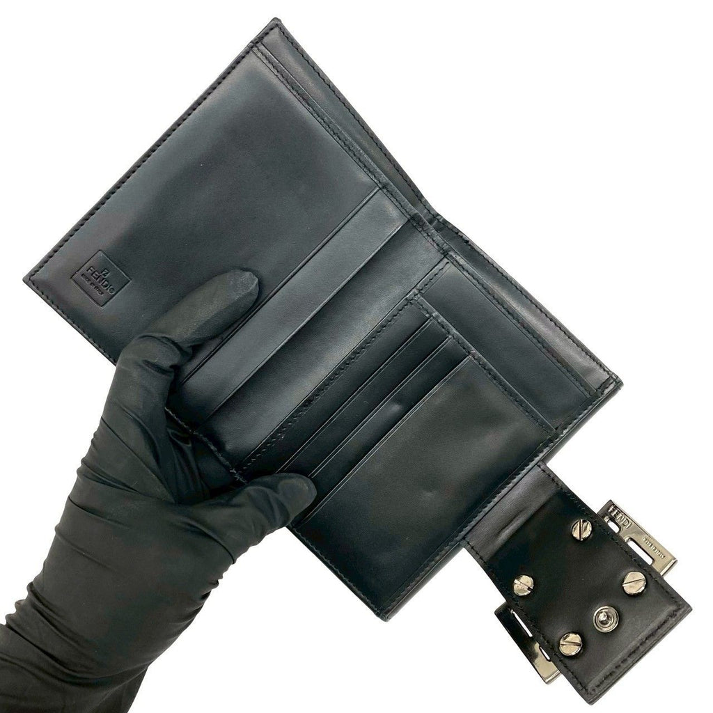 Fendi Zucca FF Pattern Logo Canvas Leather Bifold Wallet Mini Dark Brown Black — view 7