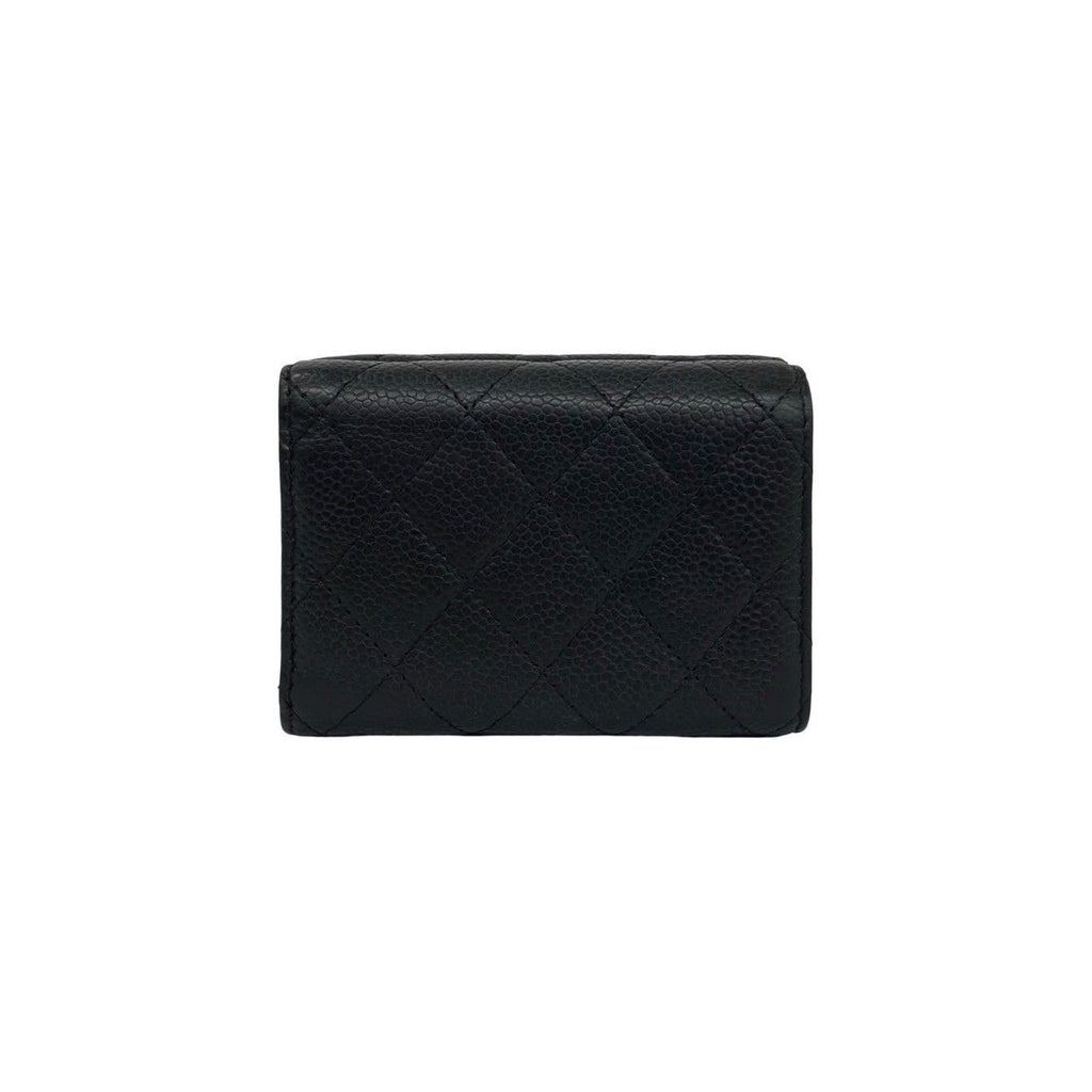 Chanel Box and Quilted CC Logo Caviar Leather Trifold Wallet Mini Black Handbag — view 2
