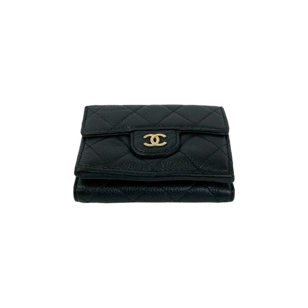 Chanel Box and Quilted CC Logo Caviar Leather Trifold Wallet Mini Black Handbag — view 6