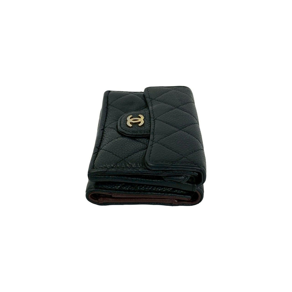 Chanel Box and Quilted CC Logo Caviar Leather Trifold Wallet Mini Black Handbag — view 5