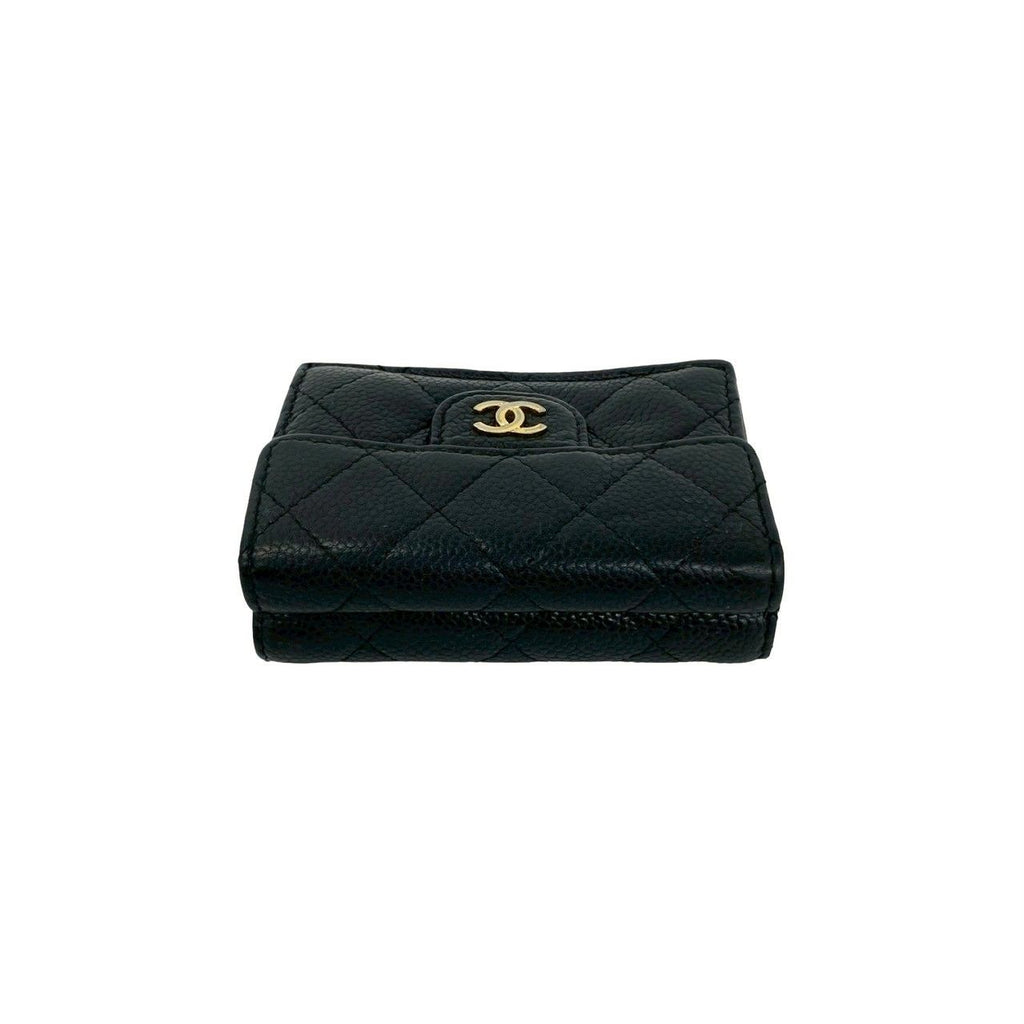 Chanel Box and Quilted CC Logo Caviar Leather Trifold Wallet Mini Black Handbag — view 3
