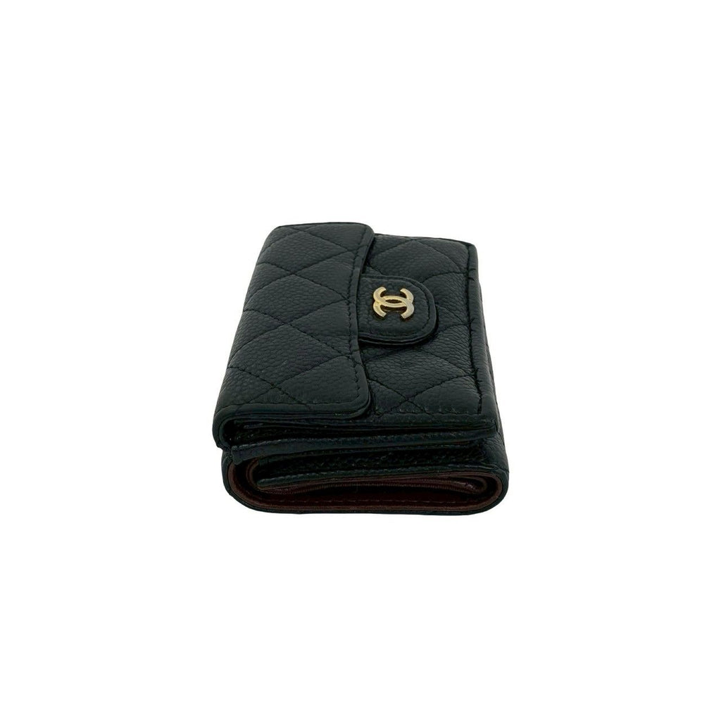 Chanel Box and Quilted CC Logo Caviar Leather Trifold Wallet Mini Black Handbag — view 4