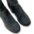 Chanel Boots Short Shoes Suede Gray Silver CC Logo Quilted Chain — view 9