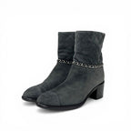 Chanel Boots Short Shoes Suede Gray Silver CC Logo Quilted Chain