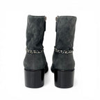Chanel Boots Short Shoes Suede Gray Silver CC Logo Quilted Chain — view 5