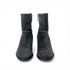 Chanel Boots Short Shoes Suede Gray Silver CC Logo Quilted Chain — view 2