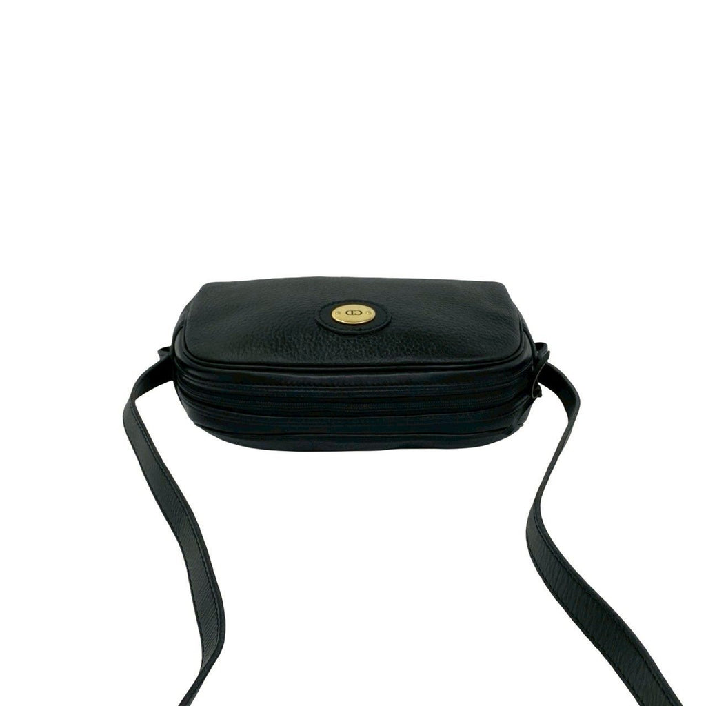 Dior Vintage CD Logo Leather Shoulder Bag Pochette Black — view 4