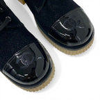 Chanel Boots Short Shoes Fabric Patent Boa Black Beige CC Logo — view 9
