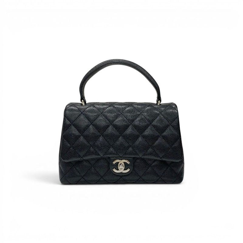 Chanel Handbag Black Silver CC Logo Quilted Top Handle