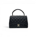Chanel Handbag Black Silver CC Logo Quilted Top Handle