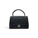 Chanel Handbag Black Silver CC Logo Quilted Top Handle