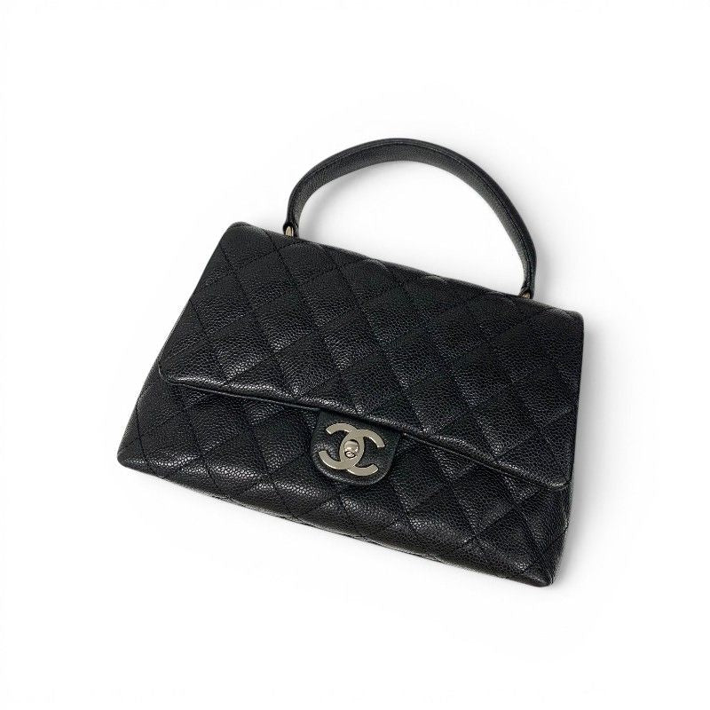 Chanel Handbag Black Silver CC Logo Quilted Top Handle — view 5