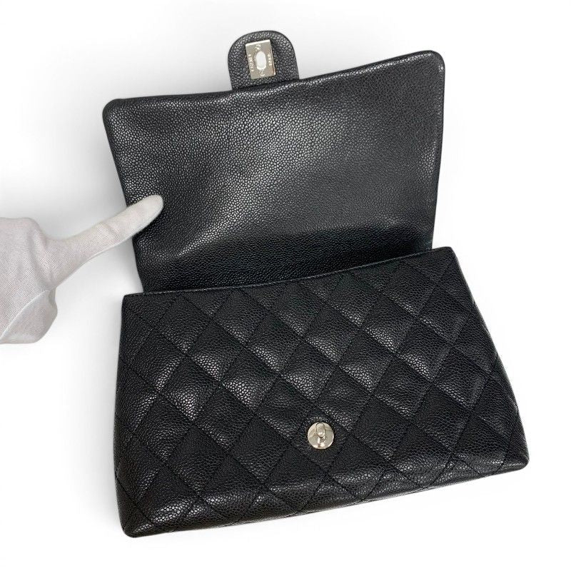 Chanel Handbag Black Silver CC Logo Quilted Top Handle — view 6