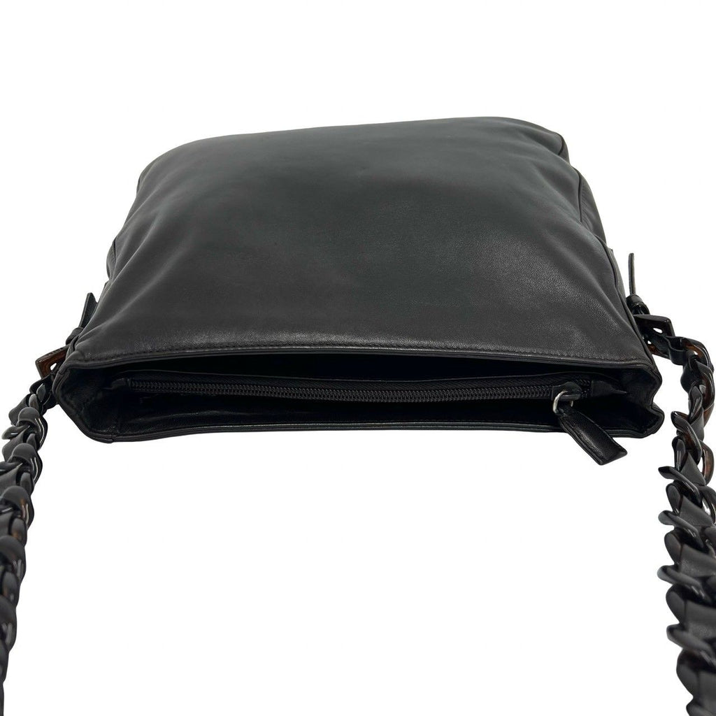 Prada Logo Leather Chain Shoulder Bag Crossbody Pochette Cross Brown — view 4