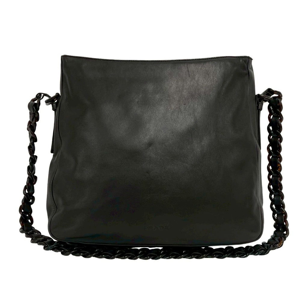 Prada Logo Leather Chain Shoulder Bag Crossbody Pochette Cross Brown — view 3