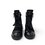 Chanel Boots Short Shoes Suede Leather Black CC Logo Quilted Lace Up — view 3