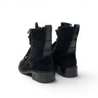 Chanel Boots Short Shoes Suede Leather Black CC Logo Quilted Lace Up — view 4