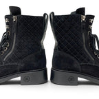 Chanel Boots Short Shoes Suede Leather Black CC Logo Quilted Lace Up — view 9
