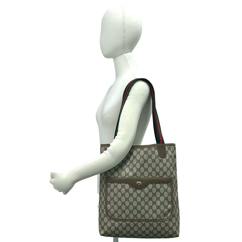 Gucci Vintage Sherry Line GG Logo Leather Tote Brown — view 2