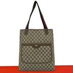 Gucci Vintage Sherry Line GG Logo Leather Tote Brown