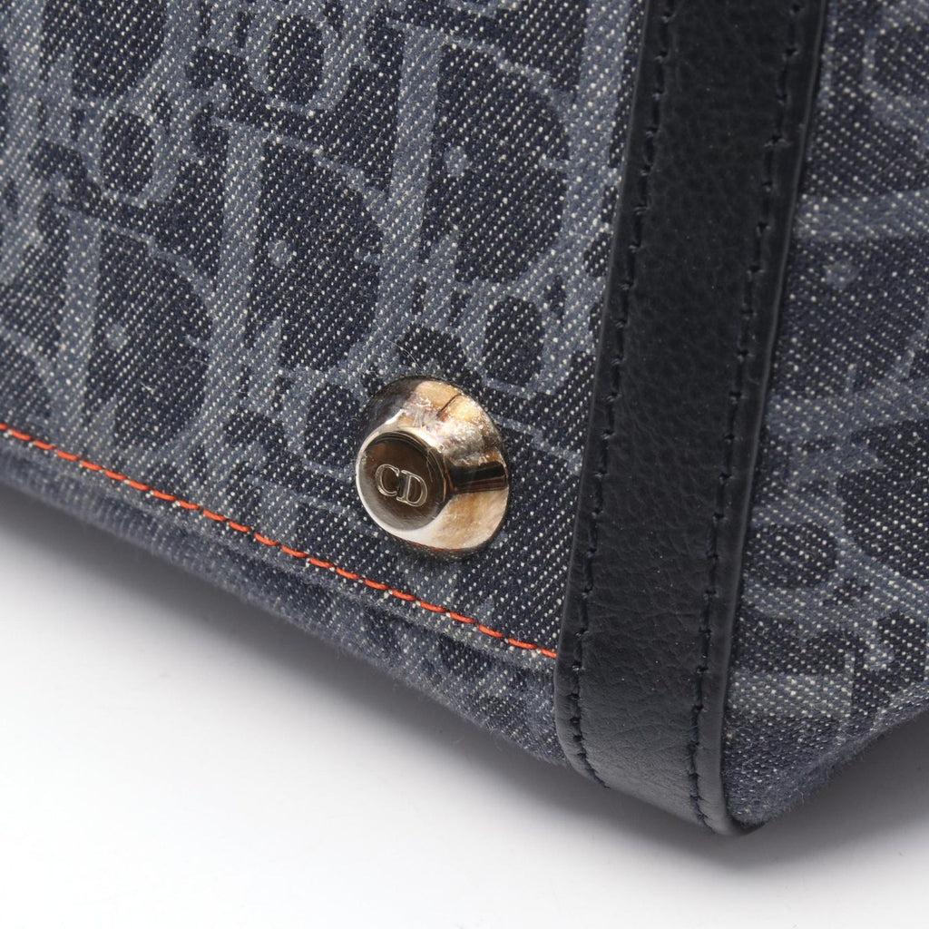 Dior Dio Handbag Tobta Navy Black Orange Denim Leather — view 6