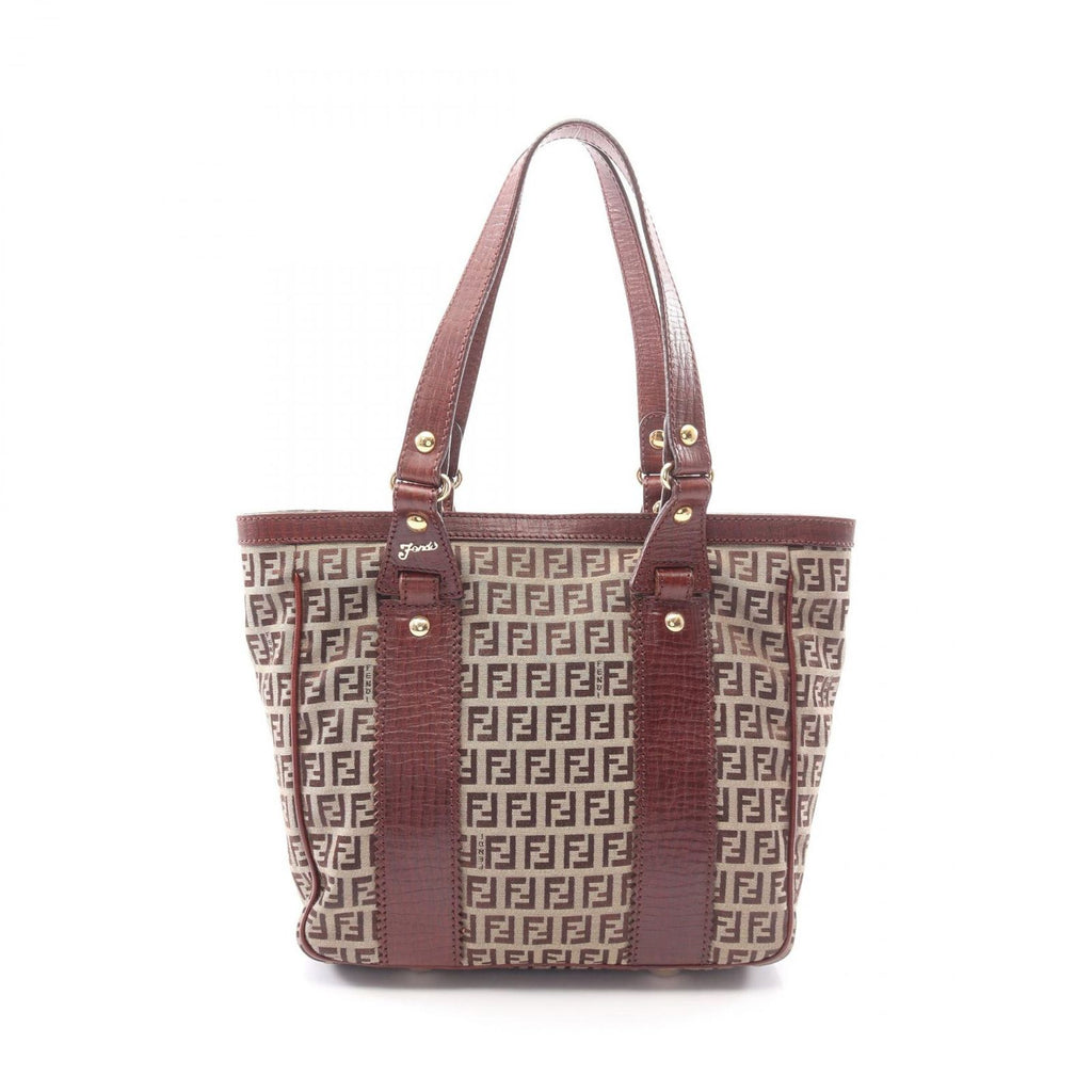 Fendi Tote of Beige Brown Canvas Leather