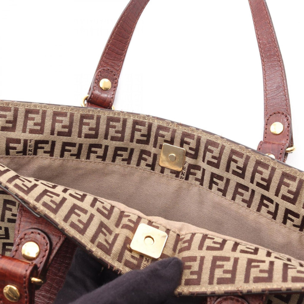Fendi Tote of Beige Brown Canvas Leather — view 9
