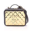 Chanel Shoulder Bag Quilted Vanity 2-Way Black Gold Lambskin Chain