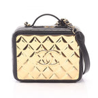 Chanel Shoulder Bag Quilted Vanity 2-Way Black Gold Lambskin Chain