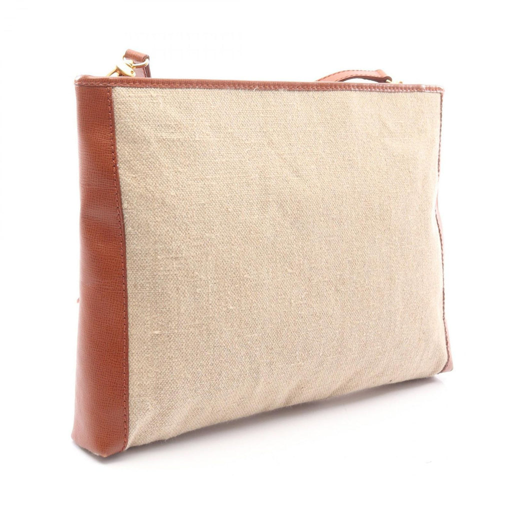 Fendi Shoulder Bag FF Logo Beige Canvas Leather — view 2
