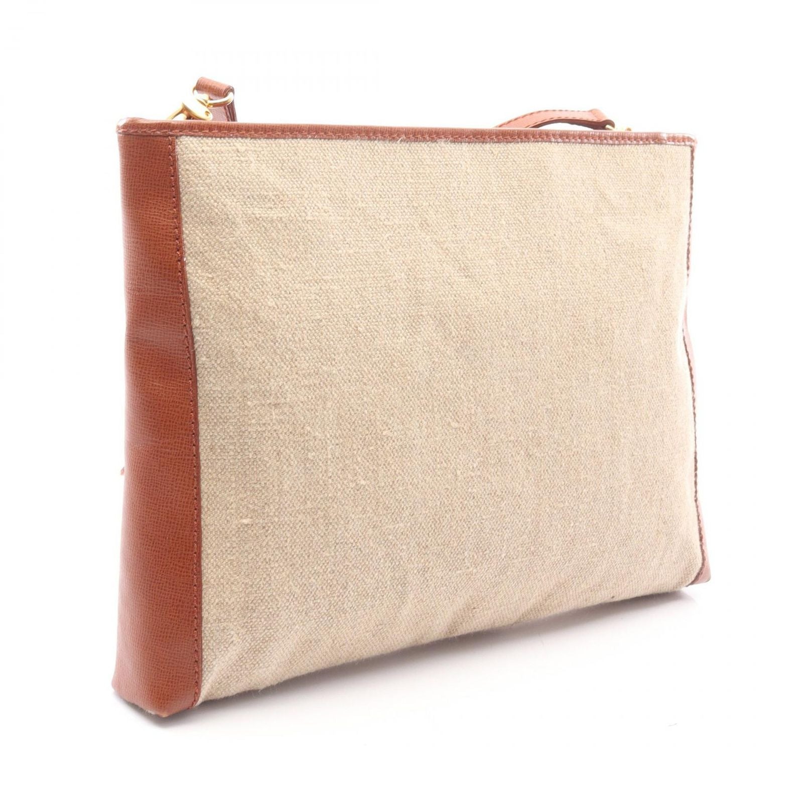 Fendi Shoulder Bag FF Logo Beige Canvas Leather — view 2