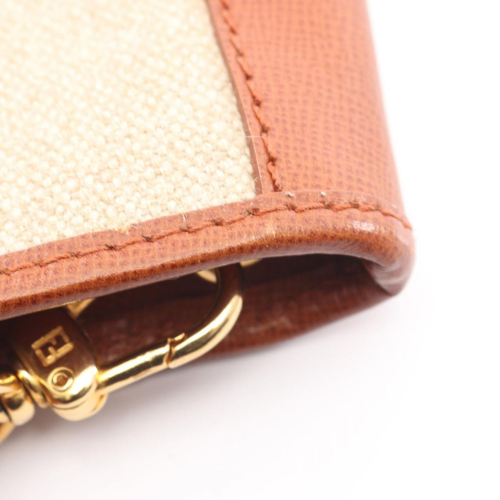 Fendi Shoulder Bag FF Logo Beige Canvas Leather — view 7