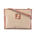 Fendi Shoulder Bag FF Logo Beige Canvas Leather